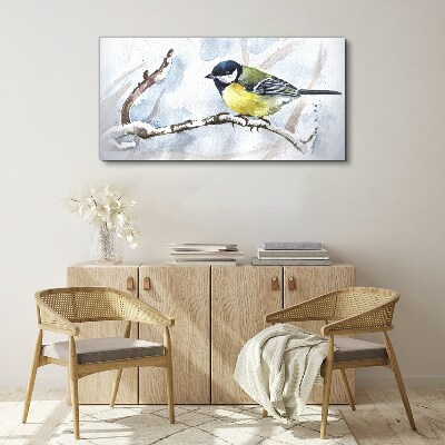 Tableau imprimé sur toile Oiseau chanteur d'hiver sur une branche