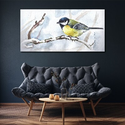 Tableau imprimé sur toile Oiseau chanteur d'hiver sur une branche