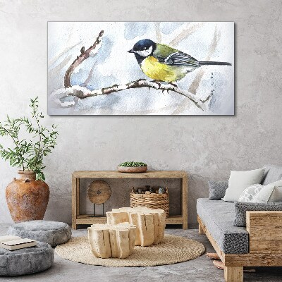 Tableau imprimé sur toile Oiseau chanteur d'hiver sur une branche