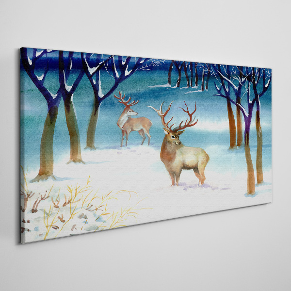 Tableau sur toile Paysage d'hiver avec un cerf