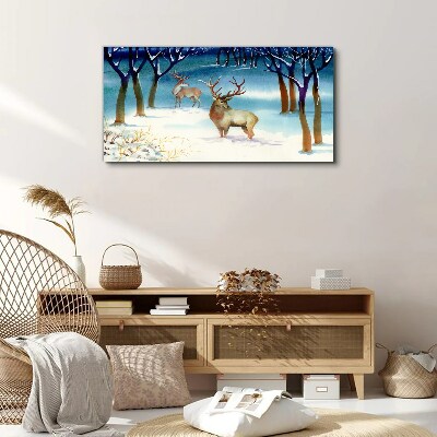Tableau sur toile Paysage d'hiver avec un cerf