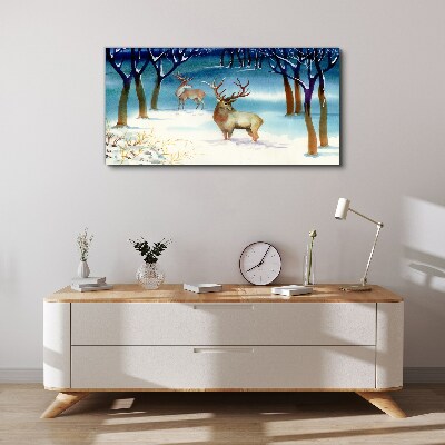 Tableau sur toile Paysage d'hiver avec un cerf