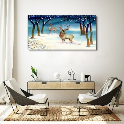 Tableau sur toile Paysage d'hiver avec un cerf
