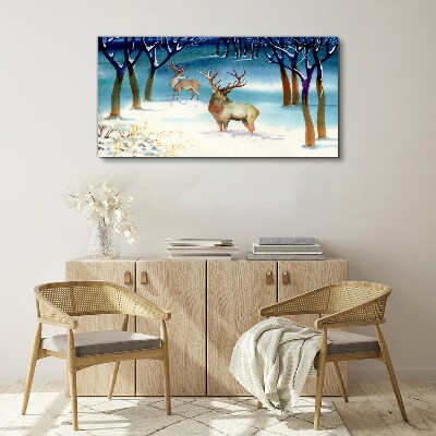 Tableau sur toile Paysage d'hiver avec un cerf