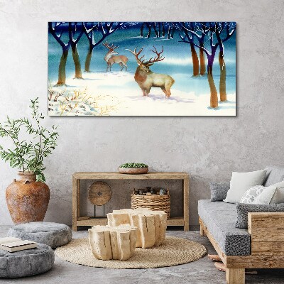 Tableau sur toile Paysage d'hiver avec un cerf