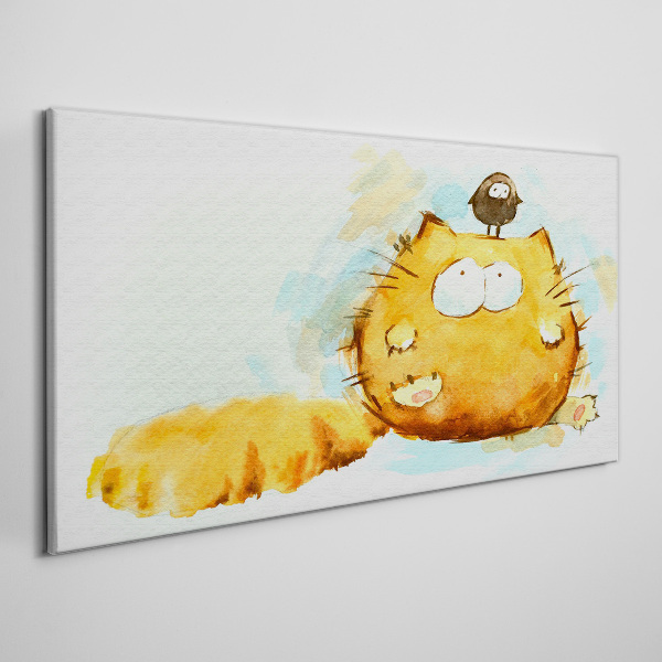 Tableau toile imprimée Un chat avec un oiseau