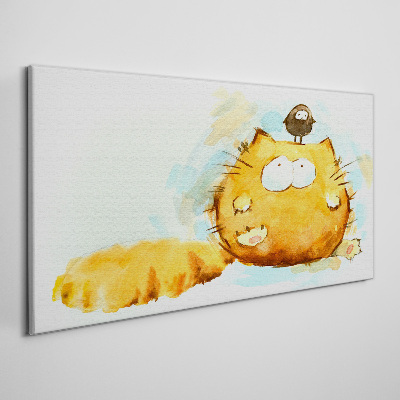 Tableau toile imprimée Un chat avec un oiseau