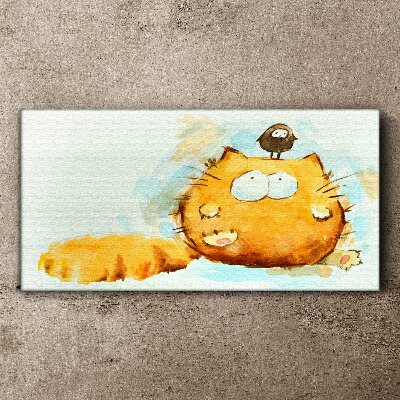 Tableau toile imprimée Un chat avec un oiseau