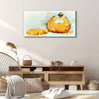 Tableau toile imprimée Un chat avec un oiseau