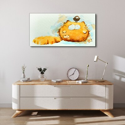 Tableau toile imprimée Un chat avec un oiseau
