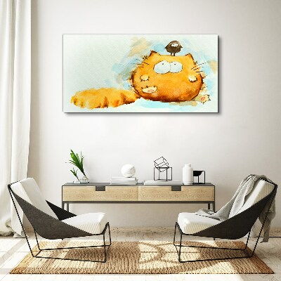 Tableau toile imprimée Un chat avec un oiseau