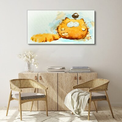 Tableau toile imprimée Un chat avec un oiseau