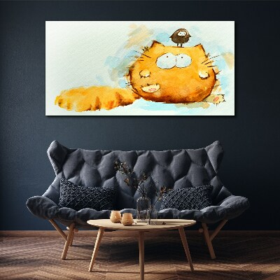 Tableau toile imprimée Un chat avec un oiseau