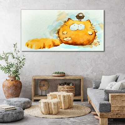 Tableau toile imprimée Un chat avec un oiseau