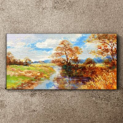 Tableau sur toile Paysage d'automne au bord de la rivière