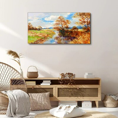 Tableau sur toile Paysage d'automne au bord de la rivière