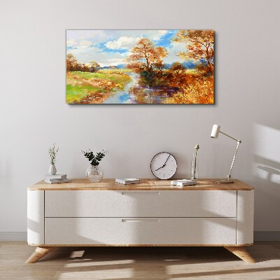 Tableau sur toile Paysage d'automne au bord de la rivière