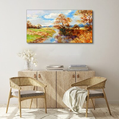 Tableau sur toile Paysage d'automne au bord de la rivière