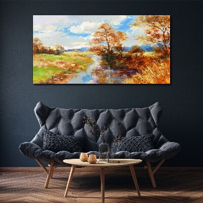 Tableau sur toile Paysage d'automne au bord de la rivière
