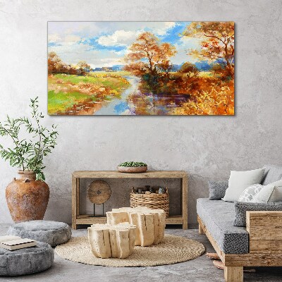 Tableau sur toile Paysage d'automne au bord de la rivière