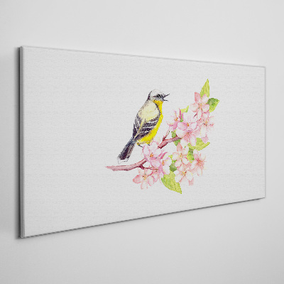 Tableau imprimé sur toile Un oiseau sur une branche avec des fleurs