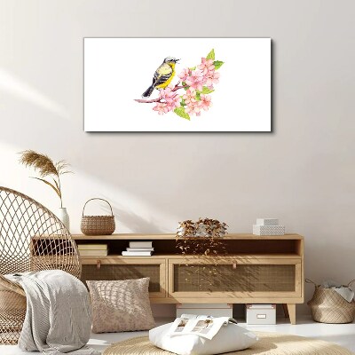 Tableau imprimé sur toile Un oiseau sur une branche avec des fleurs