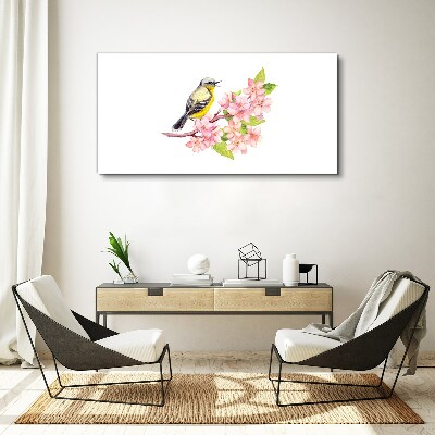 Tableau imprimé sur toile Un oiseau sur une branche avec des fleurs