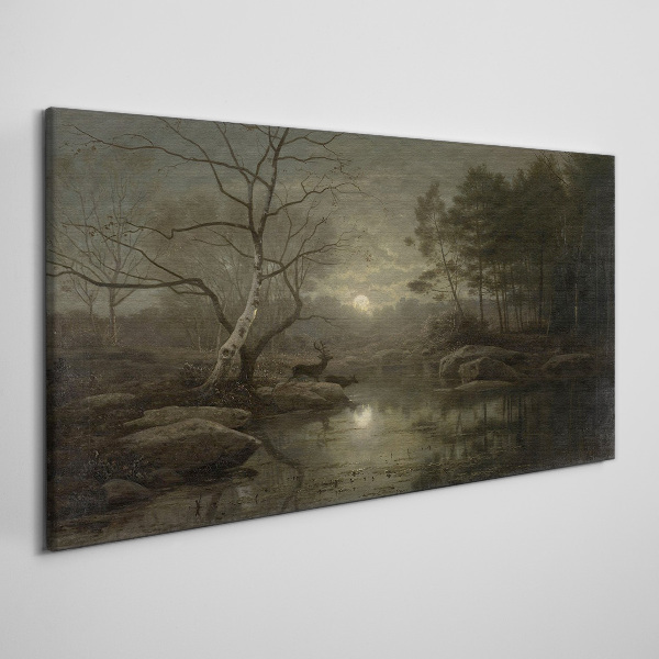 Tableau toile imprimée Paysage nocturne avec un cerf