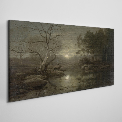 Tableau toile imprimée Paysage nocturne avec un cerf