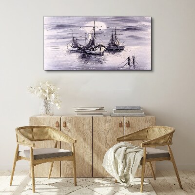 Tableau sur toile Un port tranquille au coucher du soleil