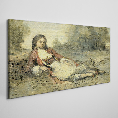 Tableau imprimé sur toile « Portrait d'une jeune fille allongée »