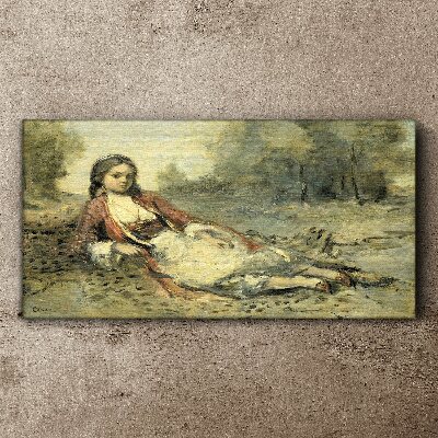 Tableau imprimé sur toile « Portrait d'une jeune fille allongée »