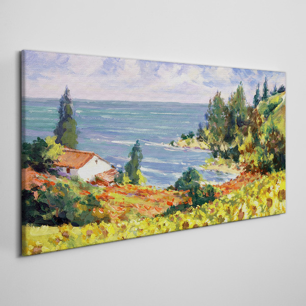 Tableau toile imprimée Paysage de bord de mer avec une maison