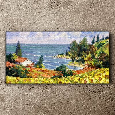 Tableau toile imprimée Paysage de bord de mer avec une maison