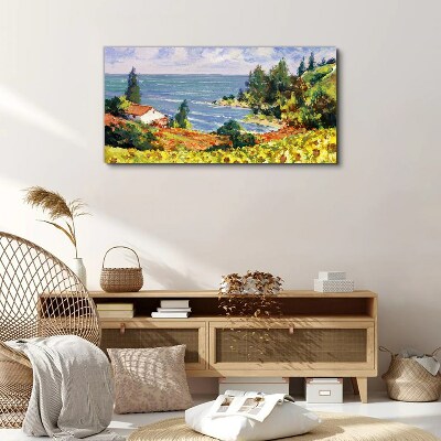 Tableau toile imprimée Paysage de bord de mer avec une maison