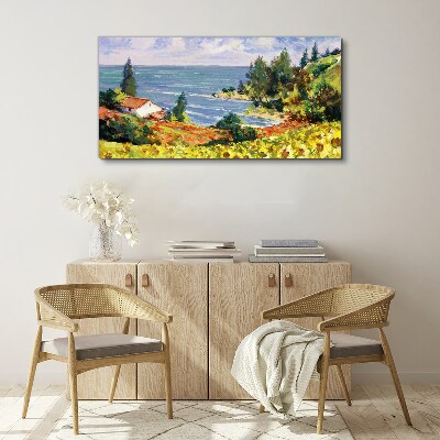 Tableau toile imprimée Paysage de bord de mer avec une maison