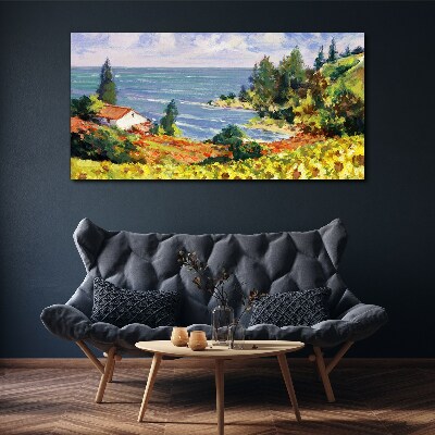 Tableau toile imprimée Paysage de bord de mer avec une maison