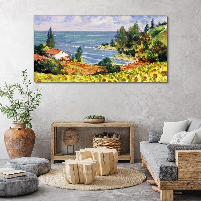 Tableau toile imprimée Paysage de bord de mer avec une maison