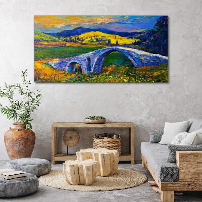 Tableau sur toile Pont arc-en-ciel dans un paysage pittoresque