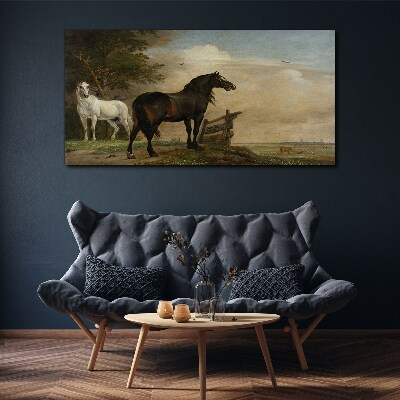 Tableau imprimé sur toile Un paysage paisible avec des chevaux