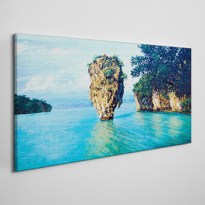 Tableau sur toile Une baie calme avec un haut rocher