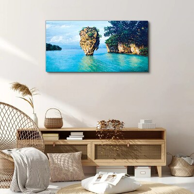 Tableau sur toile Une baie calme avec un haut rocher