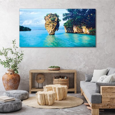 Tableau sur toile Une baie calme avec un haut rocher
