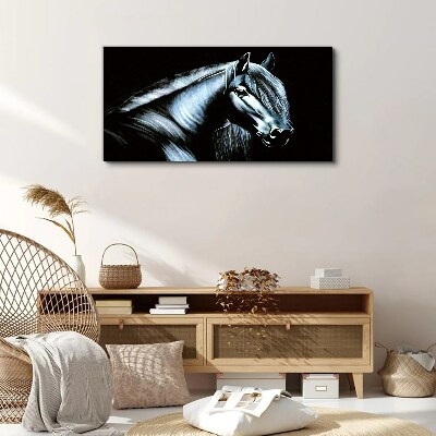 Tableau imprimé sur toile Un cheval noir dans la lueur de la lumière