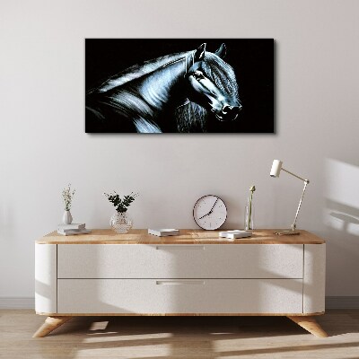 Tableau imprimé sur toile Un cheval noir dans la lueur de la lumière