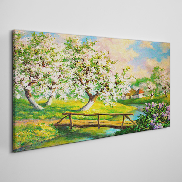 Tableau imprimé sur toile Paysage de printemps avec un pont