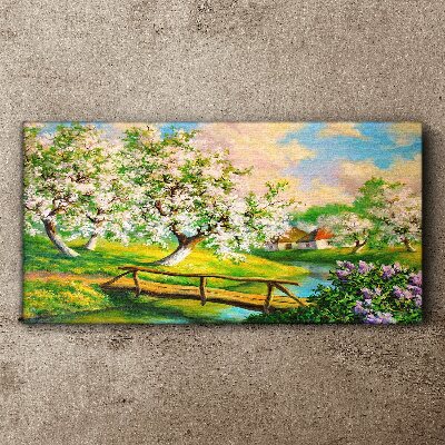 Tableau imprimé sur toile Paysage de printemps avec un pont