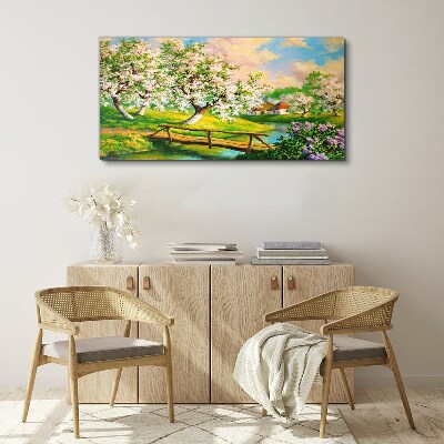 Tableau imprimé sur toile Paysage de printemps avec un pont