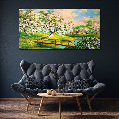 Tableau imprimé sur toile Paysage de printemps avec un pont