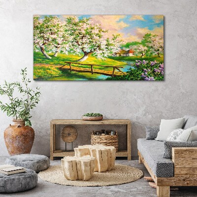 Tableau imprimé sur toile Paysage de printemps avec un pont